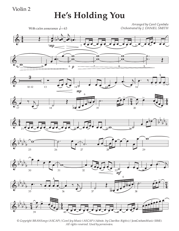 He’s Holding You (Choral Anthem SATB) Violin 2 (The Brooklyn Tabernacle Choir / TaRanda Greene / Arr. Carol Cymbala / Orch. J. Daniel Smith)
