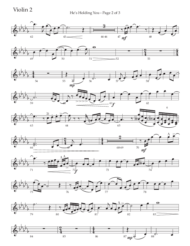 He’s Holding You (Choral Anthem SATB) Violin 2 (The Brooklyn Tabernacle Choir / TaRanda Greene / Arr. Carol Cymbala / Orch. J. Daniel Smith)