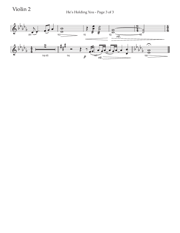 He’s Holding You (Choral Anthem SATB) Violin 2 (The Brooklyn Tabernacle Choir / TaRanda Greene / Arr. Carol Cymbala / Orch. J. Daniel Smith)