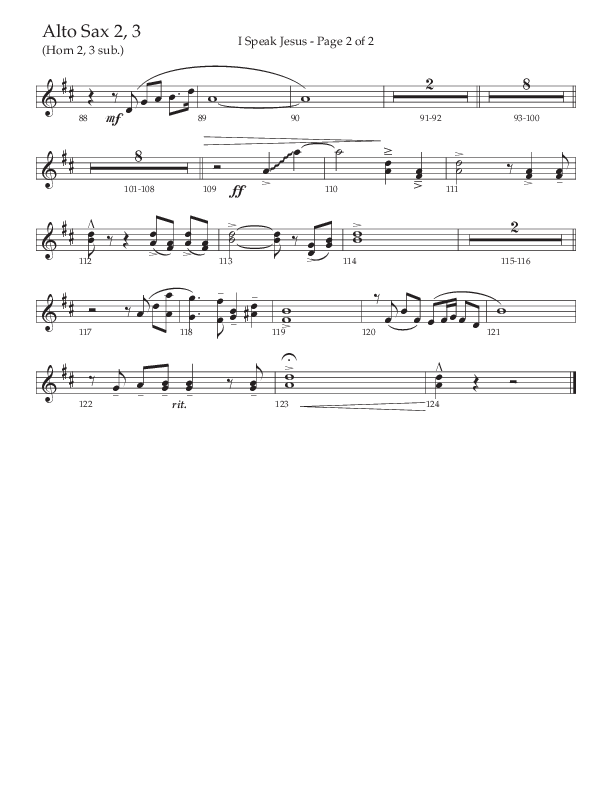 I Speak Jesus (Choral Anthem SATB) Alto Sax 2 (The Brooklyn Tabernacle Choir / Arr. Carol Cymbala / Orch. J. Daniel Smith)