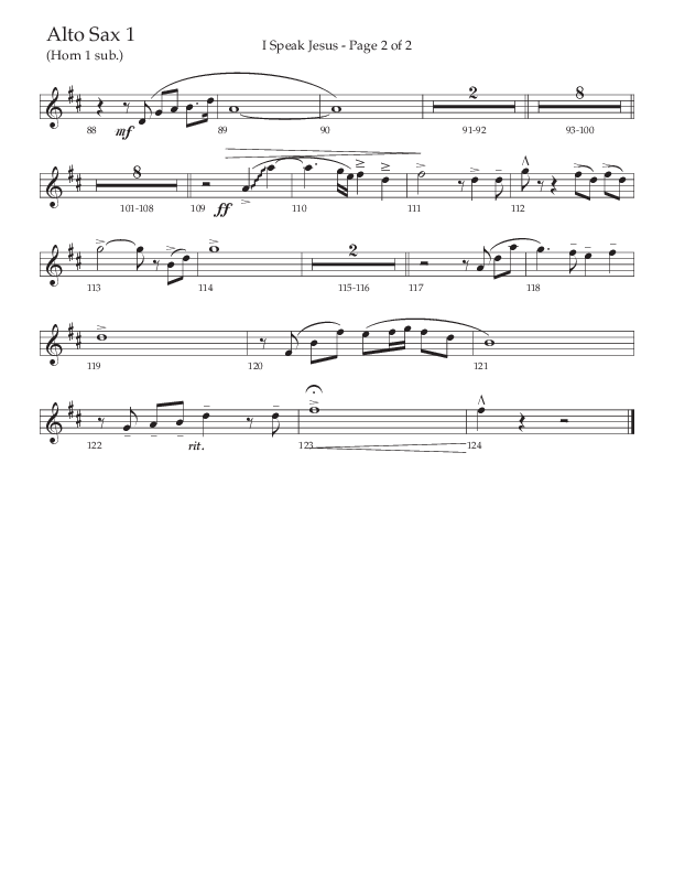 I Speak Jesus (Choral Anthem SATB) Alto Sax (The Brooklyn Tabernacle Choir / Arr. Carol Cymbala / Orch. J. Daniel Smith)