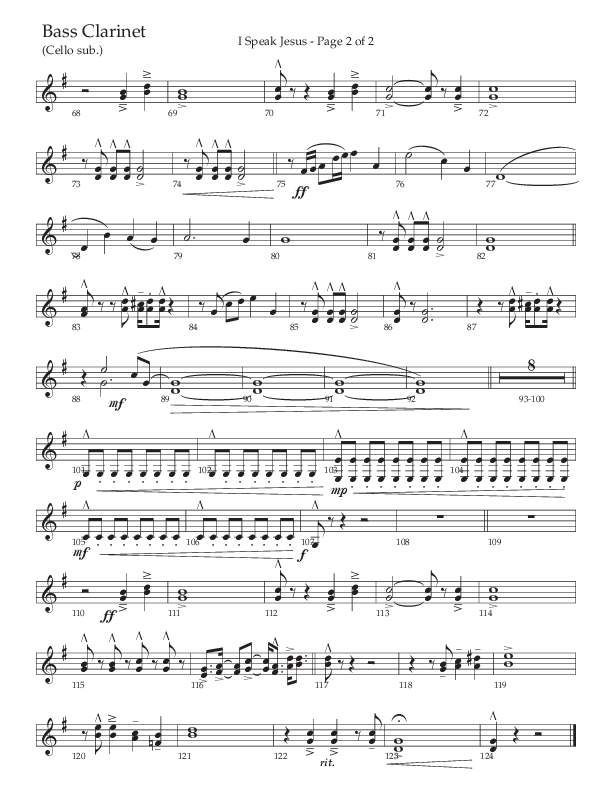 I Speak Jesus (Choral Anthem SATB) Bass Clarinet (The Brooklyn Tabernacle Choir / Arr. Carol Cymbala / Orch. J. Daniel Smith)