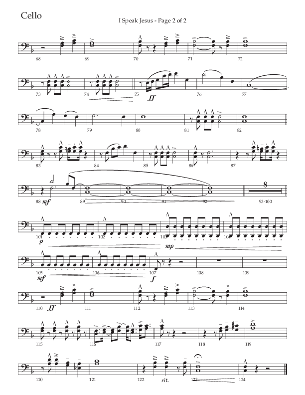 I Speak Jesus (Choral Anthem SATB) Cello (The Brooklyn Tabernacle Choir / Arr. Carol Cymbala / Orch. J. Daniel Smith)