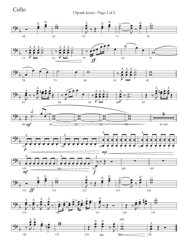 I Speak Jesus (Choral Anthem SATB) Cello (The Brooklyn Tabernacle Choir / Arr. Carol Cymbala / Orch. J. Daniel Smith)