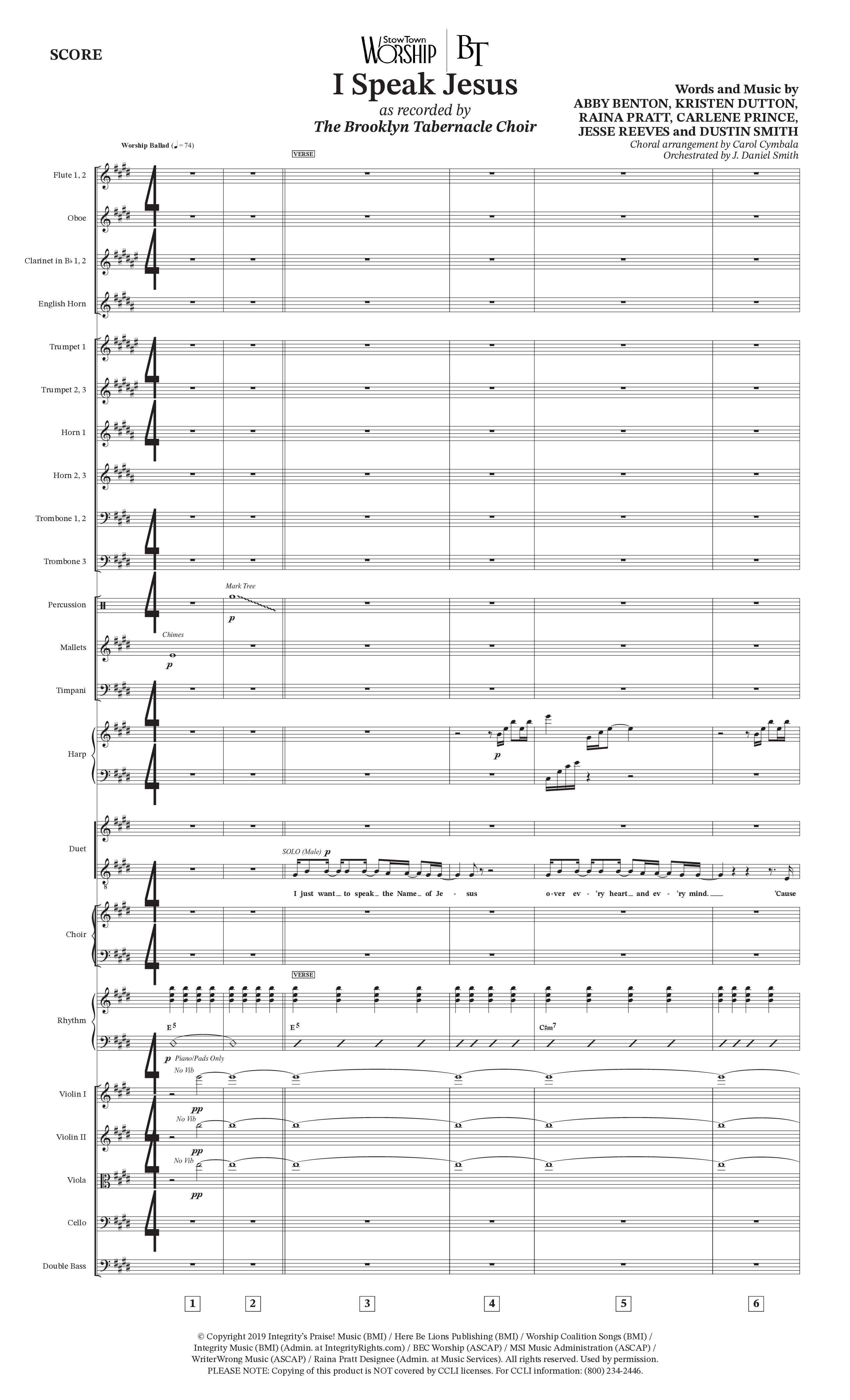 I Speak Jesus (Choral Anthem SATB) Conductor's Score (The Brooklyn Tabernacle Choir / Arr. Carol Cymbala / Orch. J. Daniel Smith)