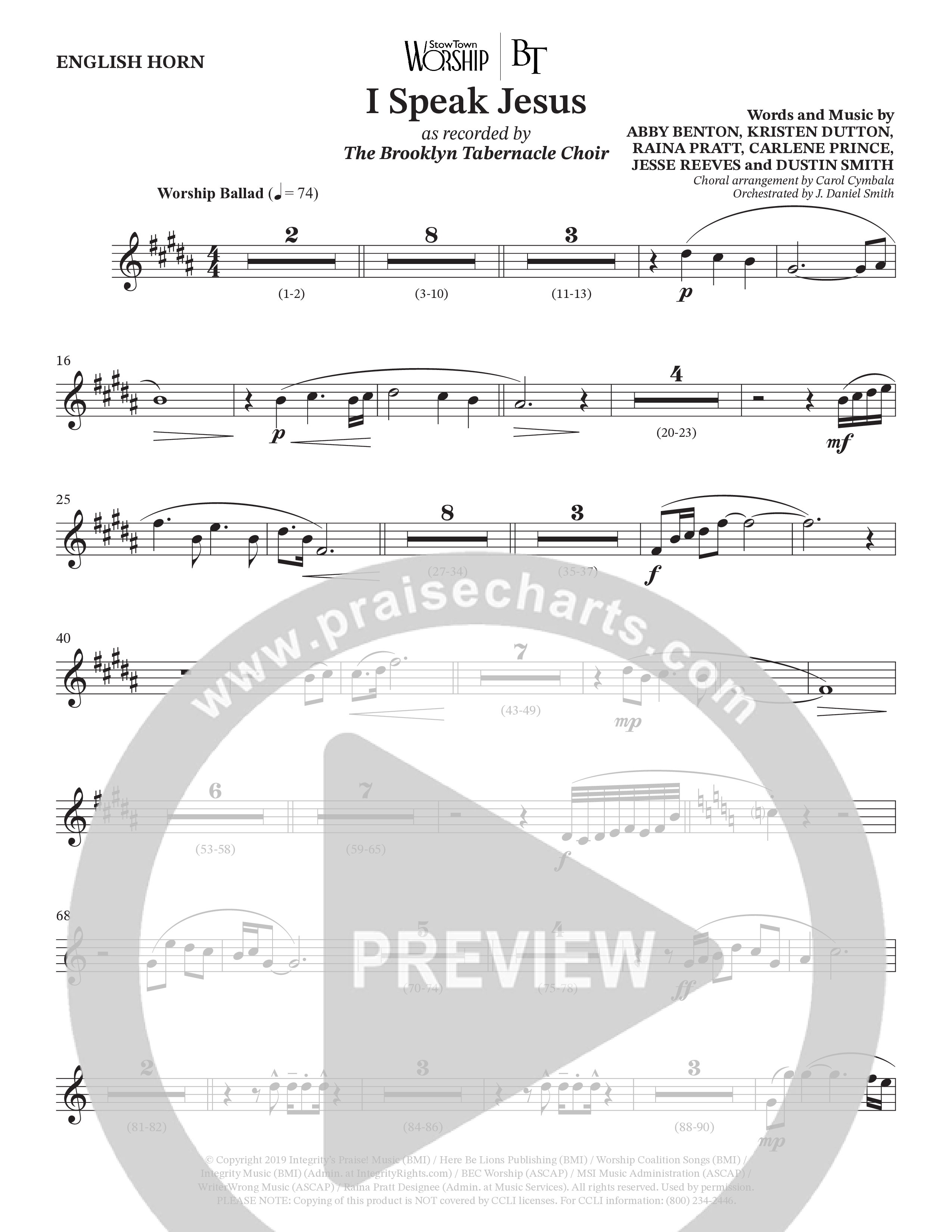 I Speak Jesus (Choral Anthem SATB) English Horn (The Brooklyn Tabernacle Choir / Arr. Carol Cymbala / Orch. J. Daniel Smith)