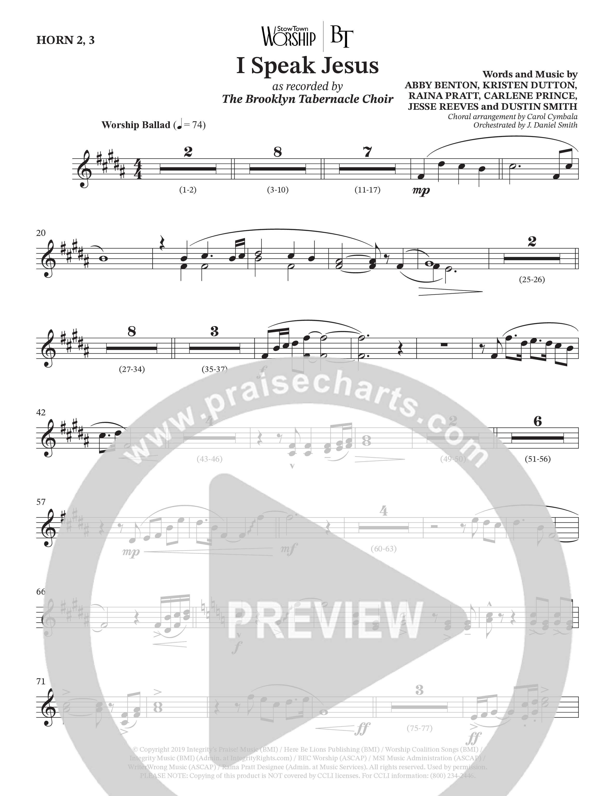 I Speak Jesus (Choral Anthem SATB) French Horn (The Brooklyn Tabernacle Choir / Arr. Carol Cymbala / Orch. J. Daniel Smith)