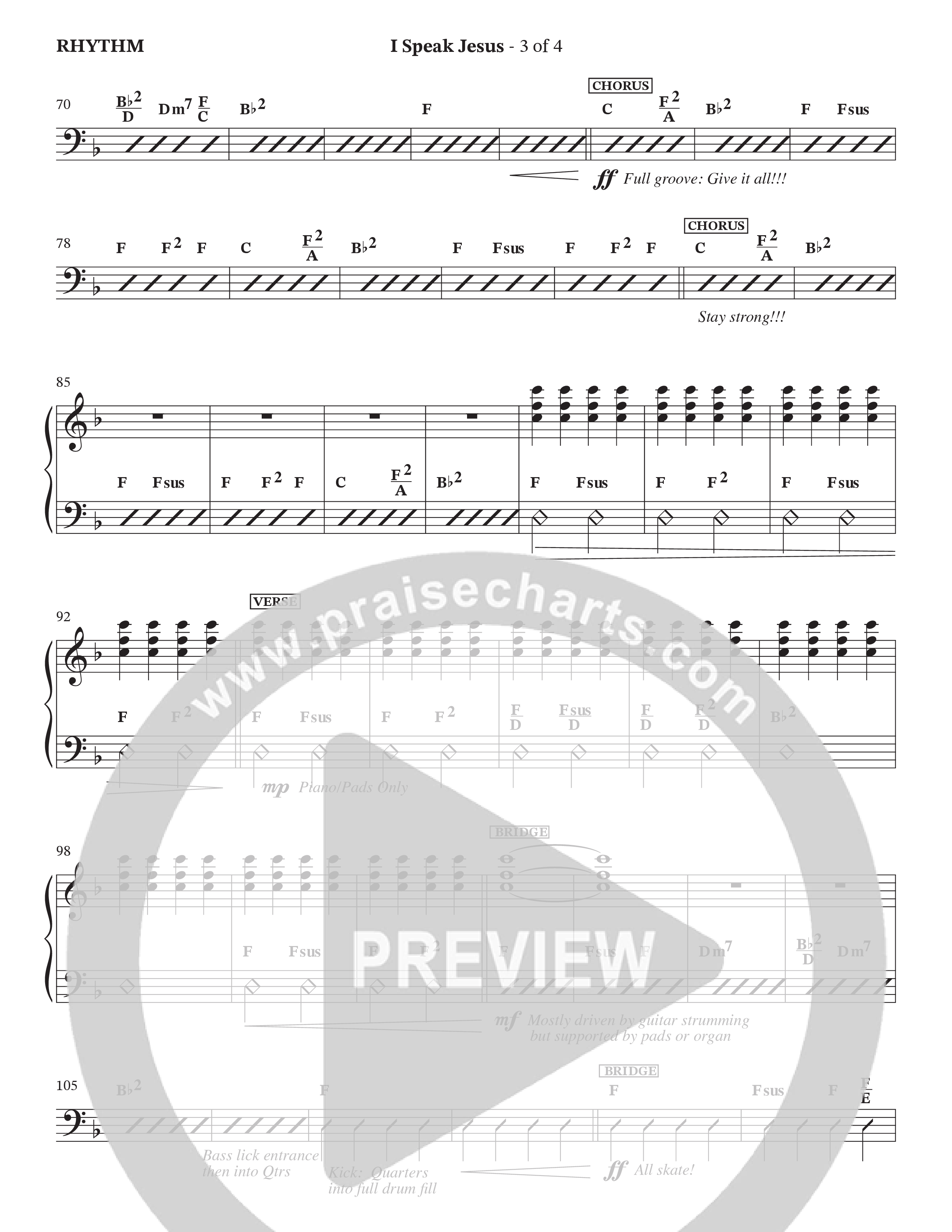 I Speak Jesus (Choral Anthem SATB) Rhythm Chart (The Brooklyn Tabernacle Choir / Arr. Carol Cymbala / Orch. J. Daniel Smith)