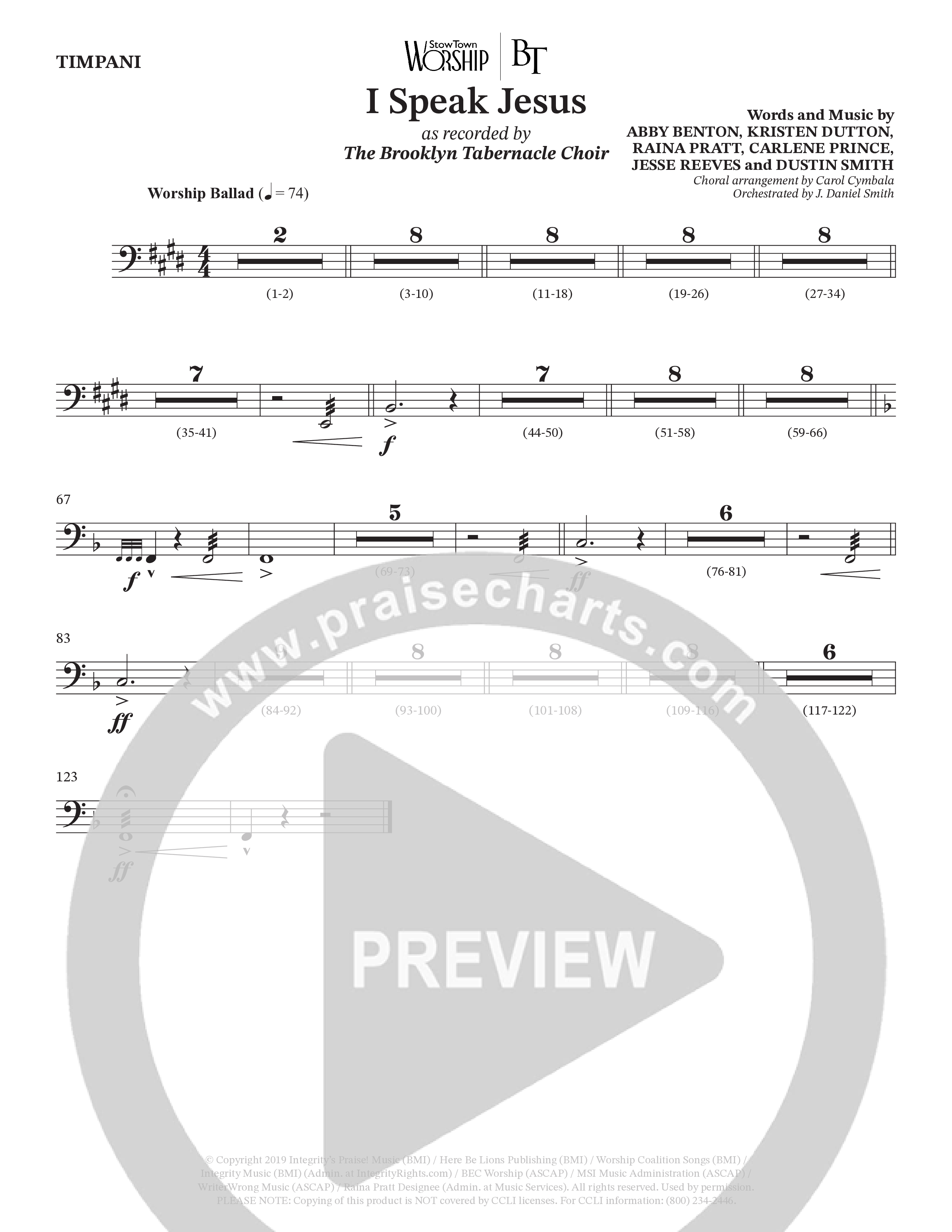 I Speak Jesus (Choral Anthem SATB) Timpani (The Brooklyn Tabernacle Choir / Arr. Carol Cymbala / Orch. J. Daniel Smith)