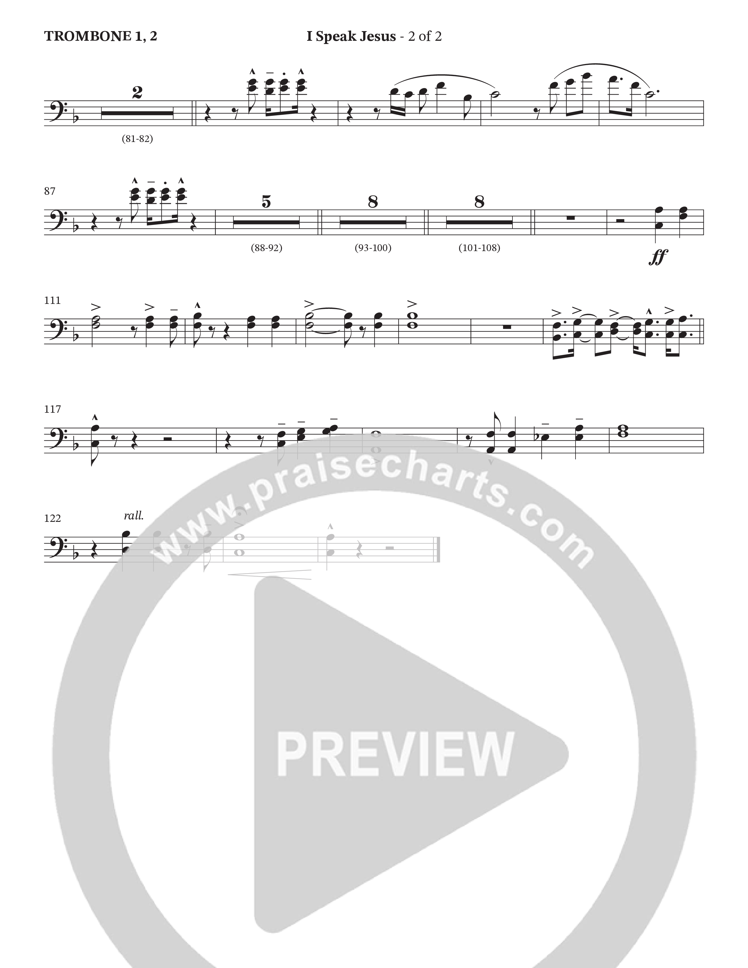 I Speak Jesus (Choral Anthem SATB) Trombone 1/2 (The Brooklyn Tabernacle Choir / Arr. Carol Cymbala / Orch. J. Daniel Smith)
