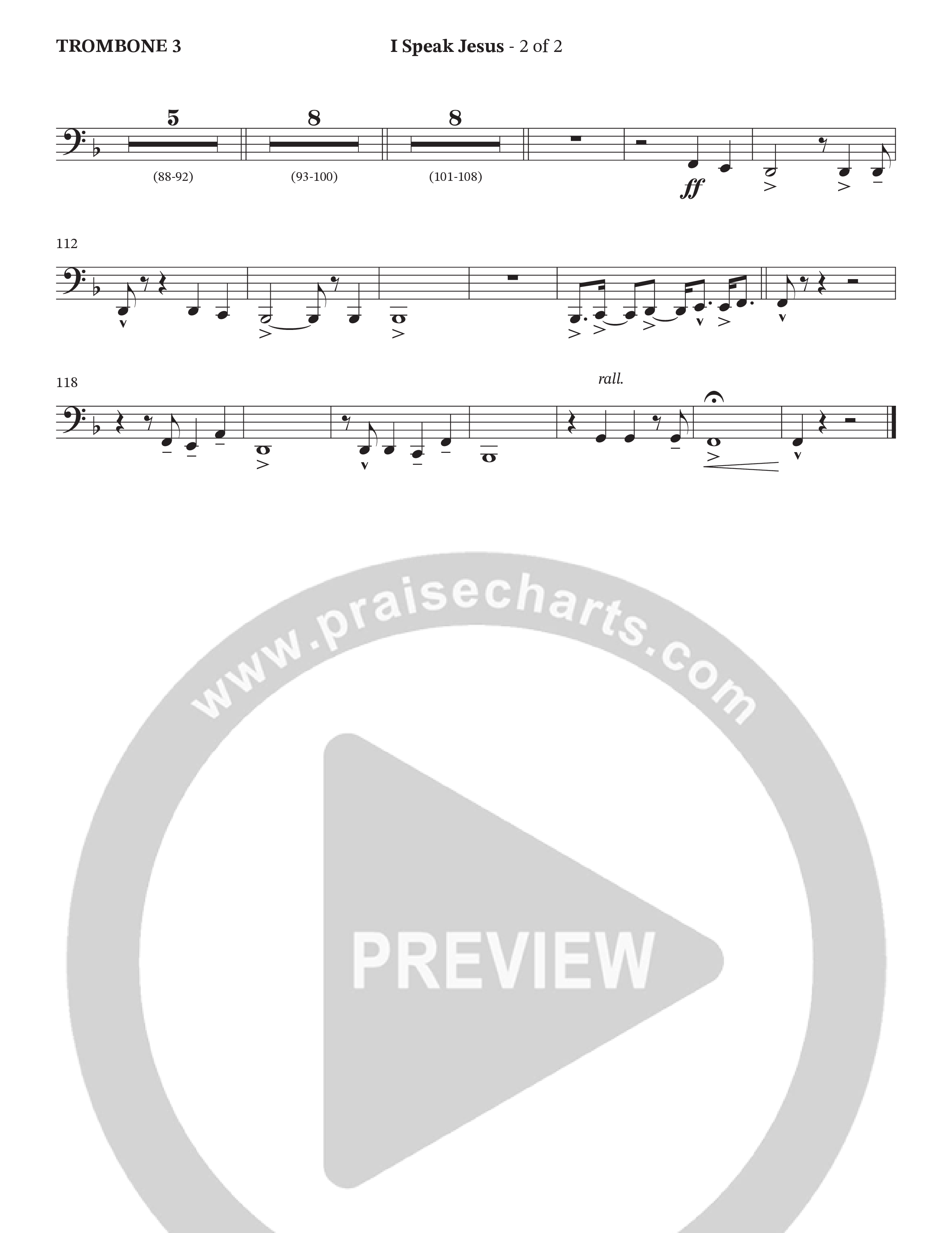 I Speak Jesus (Choral Anthem SATB) Trombone 3 (The Brooklyn Tabernacle Choir / Arr. Carol Cymbala / Orch. J. Daniel Smith)