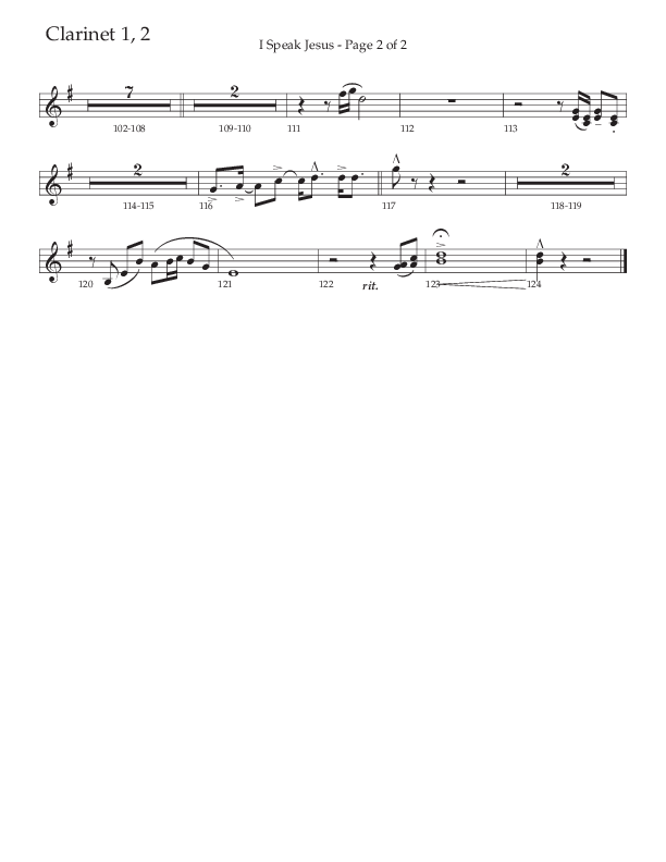 I Speak Jesus (Choral Anthem SATB) Clarinet 1/2 (The Brooklyn Tabernacle Choir / Arr. Carol Cymbala / Orch. J. Daniel Smith)
