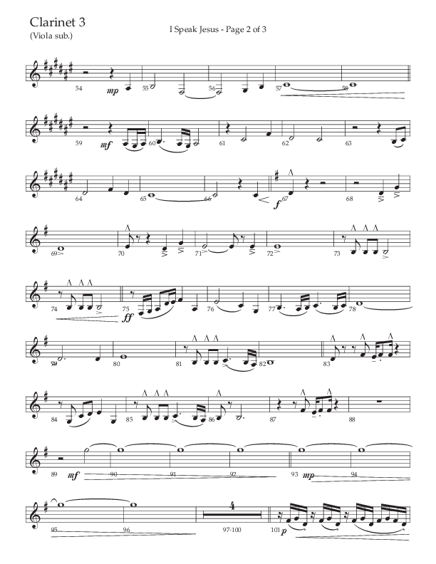 I Speak Jesus (Choral Anthem SATB) Clarinet 3 (The Brooklyn Tabernacle Choir / Arr. Carol Cymbala / Orch. J. Daniel Smith)