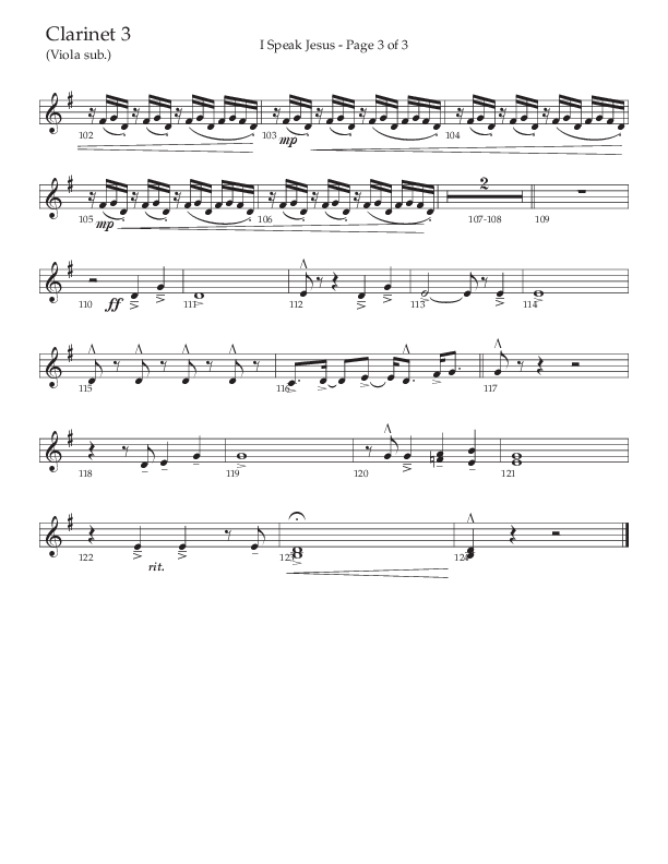 I Speak Jesus (Choral Anthem SATB) Clarinet 3 (The Brooklyn Tabernacle Choir / Arr. Carol Cymbala / Orch. J. Daniel Smith)
