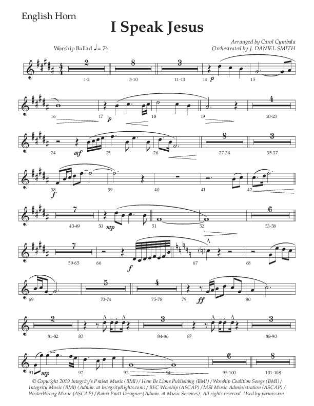 I Speak Jesus (Choral Anthem SATB) English Horn (The Brooklyn Tabernacle Choir / Arr. Carol Cymbala / Orch. J. Daniel Smith)