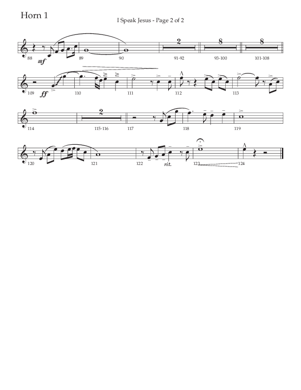 I Speak Jesus (Choral Anthem SATB) French Horn 1 (The Brooklyn Tabernacle Choir / Arr. Carol Cymbala / Orch. J. Daniel Smith)