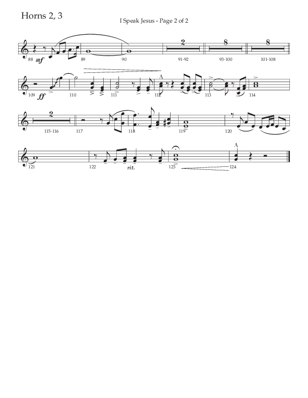 I Speak Jesus (Choral Anthem SATB) French Horn 2 (The Brooklyn Tabernacle Choir / Arr. Carol Cymbala / Orch. J. Daniel Smith)