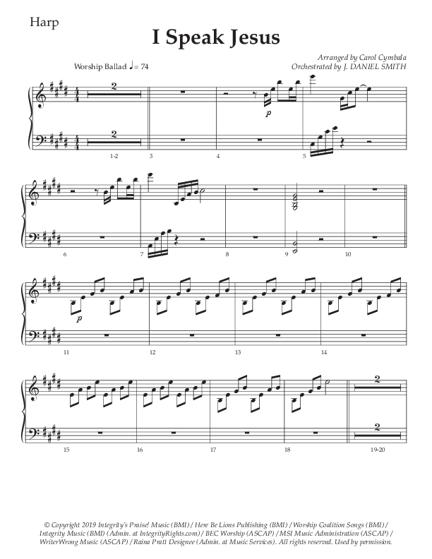 I Speak Jesus (Choral Anthem SATB) Harp (The Brooklyn Tabernacle Choir / Arr. Carol Cymbala / Orch. J. Daniel Smith)