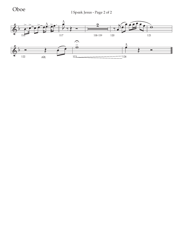 I Speak Jesus (Choral Anthem SATB) Oboe (The Brooklyn Tabernacle Choir / Arr. Carol Cymbala / Orch. J. Daniel Smith)