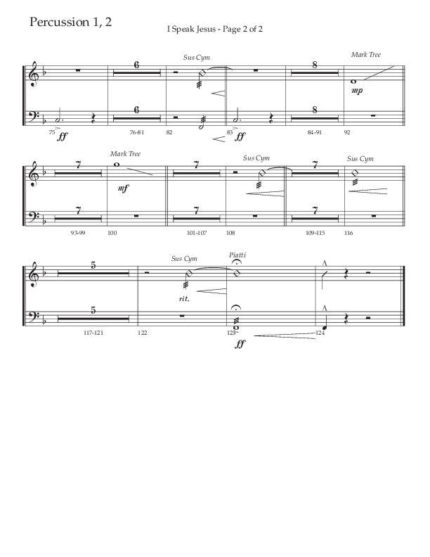 I Speak Jesus (Choral Anthem SATB) Percussion 1/2 (The Brooklyn Tabernacle Choir / Arr. Carol Cymbala / Orch. J. Daniel Smith)