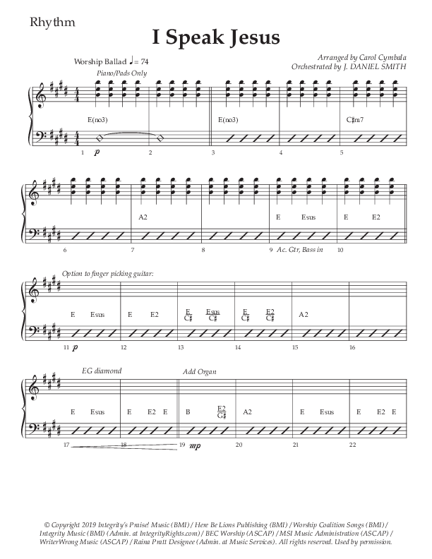I Speak Jesus (Choral Anthem SATB) Rhythm Chart (The Brooklyn Tabernacle Choir / Arr. Carol Cymbala / Orch. J. Daniel Smith)