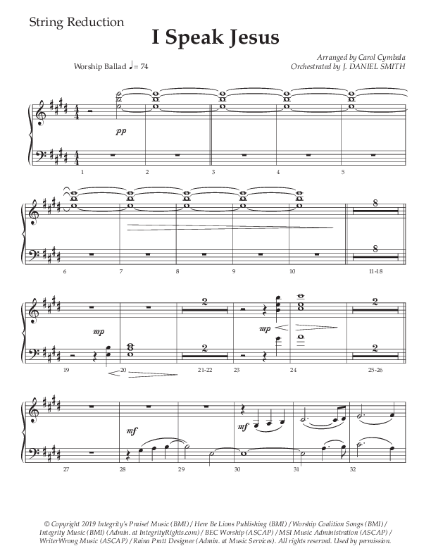 I Speak Jesus (Choral Anthem SATB) String Reduction (The Brooklyn Tabernacle Choir / Arr. Carol Cymbala / Orch. J. Daniel Smith)