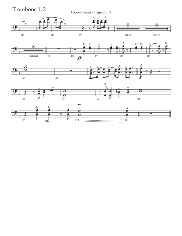 I Speak Jesus (Choral Anthem SATB) Trombone 1/2 (The Brooklyn Tabernacle Choir / Arr. Carol Cymbala / Orch. J. Daniel Smith)