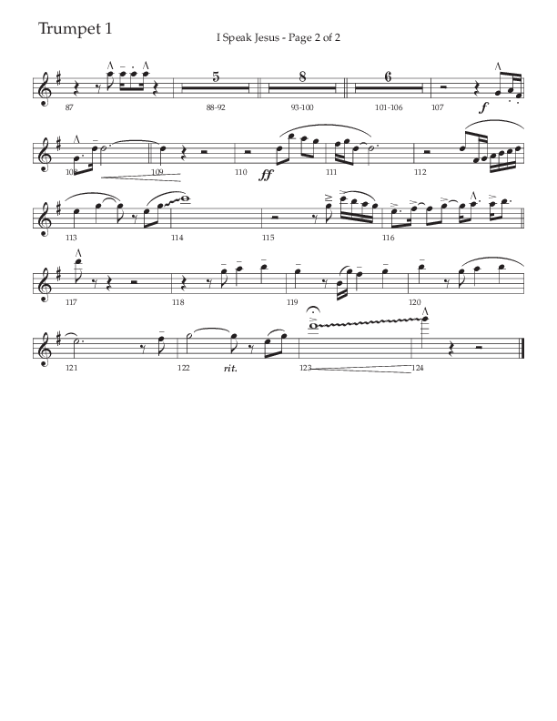 I Speak Jesus (Choral Anthem SATB) Trumpet 1 (The Brooklyn Tabernacle Choir / Arr. Carol Cymbala / Orch. J. Daniel Smith)