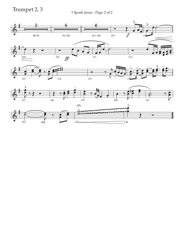 I Speak Jesus (Choral Anthem SATB) Trumpet 2/3 (The Brooklyn Tabernacle Choir / Arr. Carol Cymbala / Orch. J. Daniel Smith)