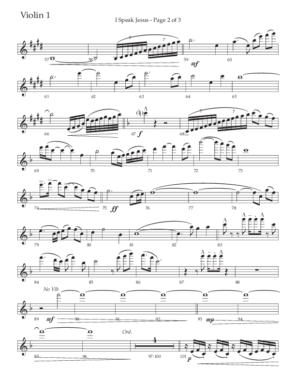 I Speak Jesus (Choral Anthem SATB) Violin 1 (The Brooklyn Tabernacle Choir / Arr. Carol Cymbala / Orch. J. Daniel Smith)