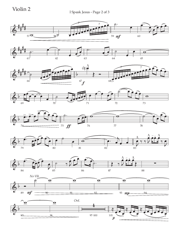 I Speak Jesus (Choral Anthem SATB) Violin 2 (The Brooklyn Tabernacle Choir / Arr. Carol Cymbala / Orch. J. Daniel Smith)