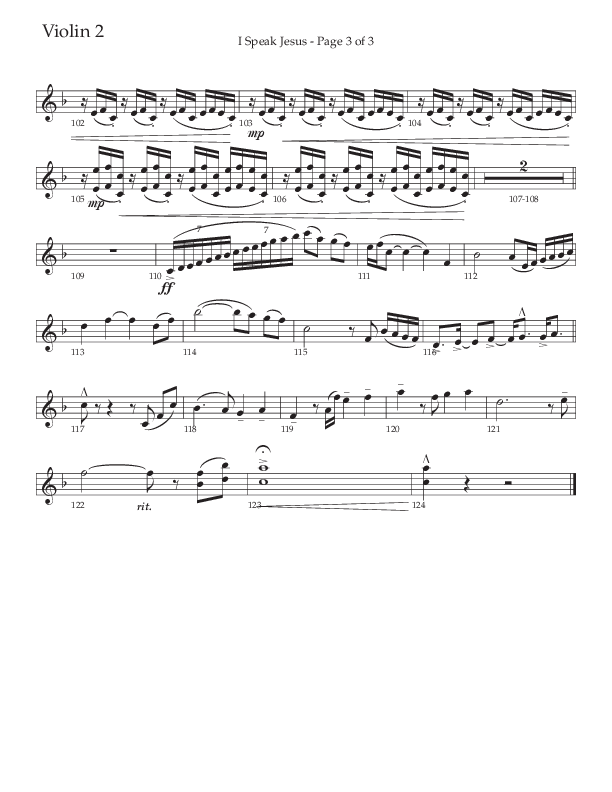 I Speak Jesus (Choral Anthem SATB) Violin 2 (The Brooklyn Tabernacle Choir / Arr. Carol Cymbala / Orch. J. Daniel Smith)