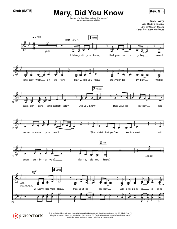 Mary Did You Know Choir Sheet (SATB) (Anne Wilson)