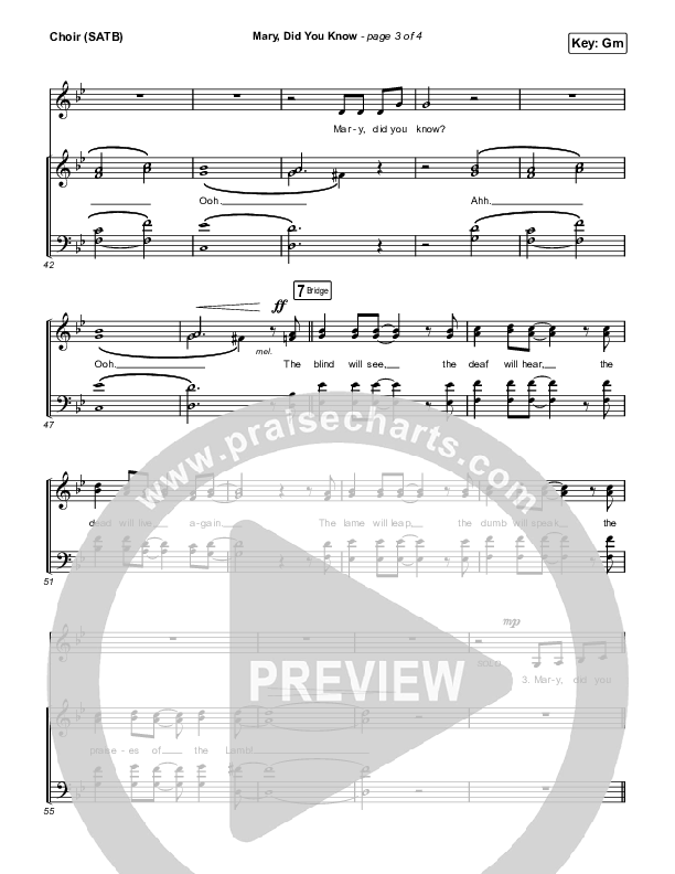 Mary Did You Know Choir Sheet (SATB) (Anne Wilson)