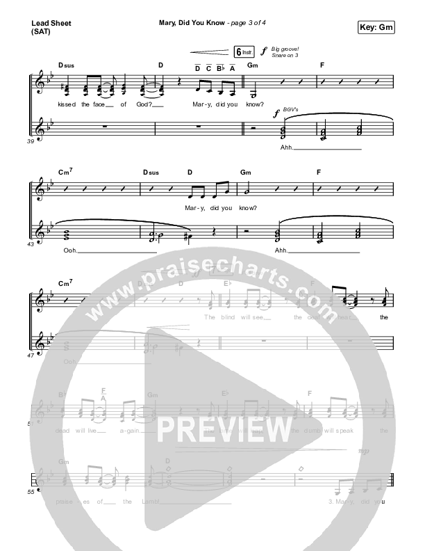 Mary Did You Know Lead Sheet (SAT) (Anne Wilson)