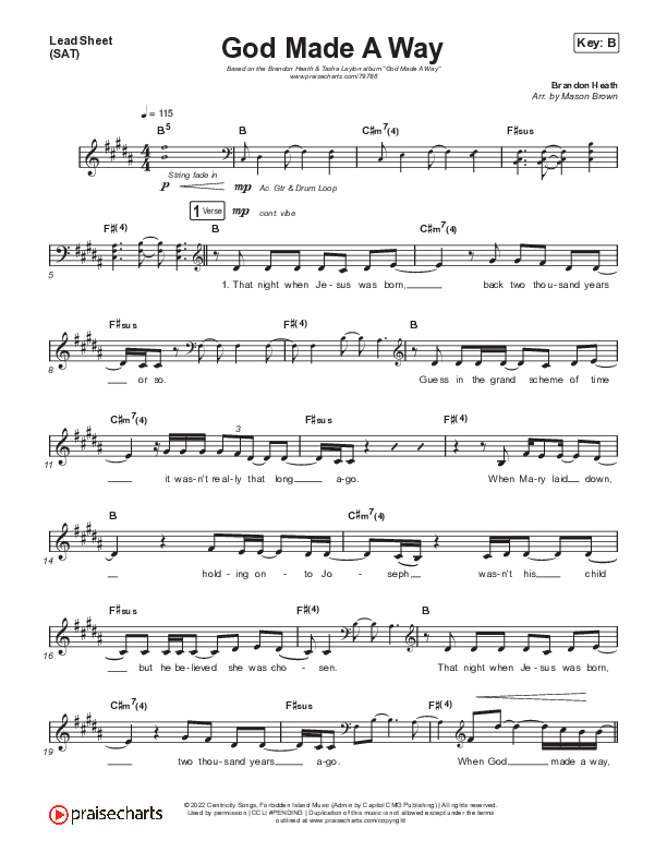 God Made A Way Lead Sheet (SAT) (Brandon Heath / Tasha Layton)