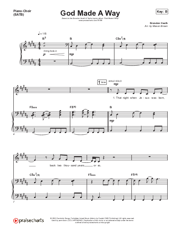 God Made A Way Piano/Vocal (SATB) (Brandon Heath / Tasha Layton)