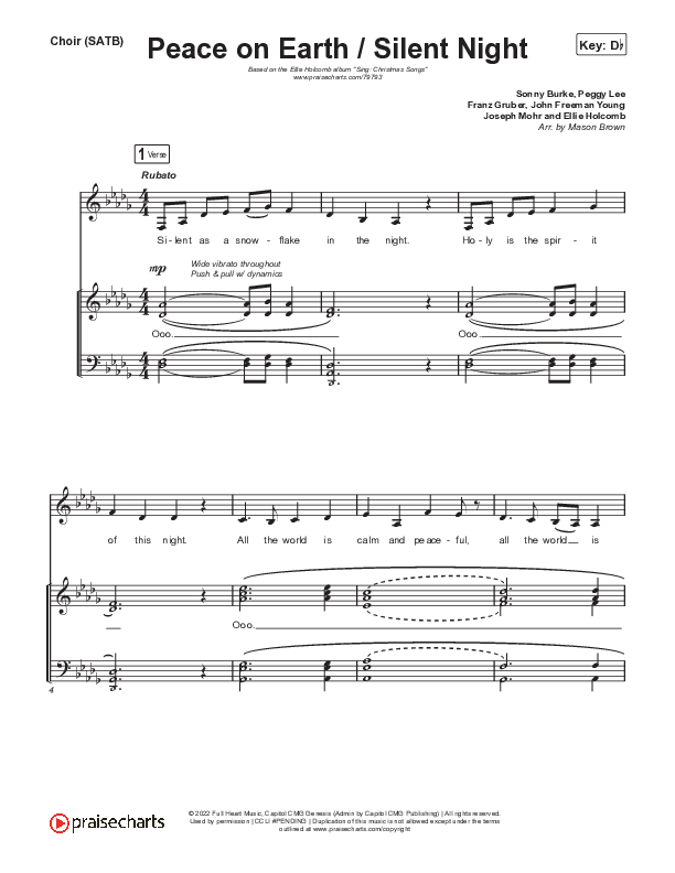 Peace On Earth / Silent Night Choir Sheet (SATB) (Ellie Holcomb)