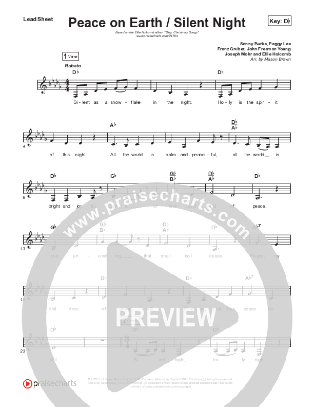 Peace On Earth / Silent Night Lead Sheet (Melody) (Ellie Holcomb)