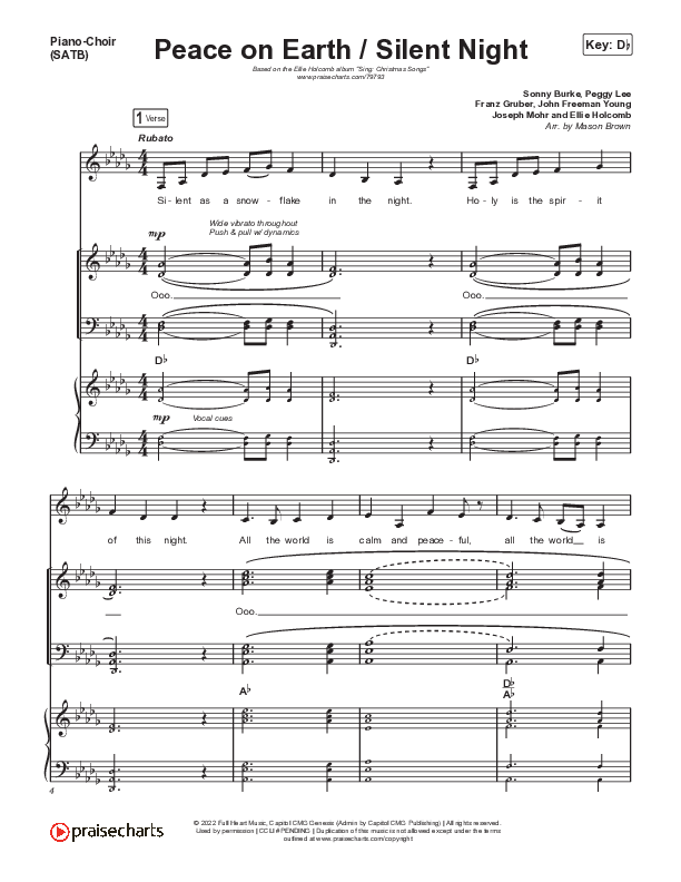 Peace On Earth / Silent Night Piano/Vocal (SATB) (Ellie Holcomb)
