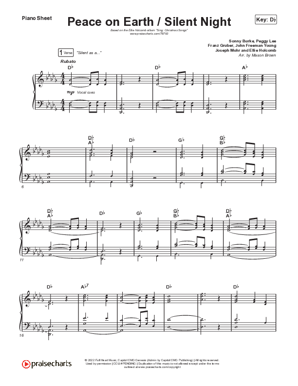 Peace On Earth / Silent Night Piano Sheet (Ellie Holcomb)