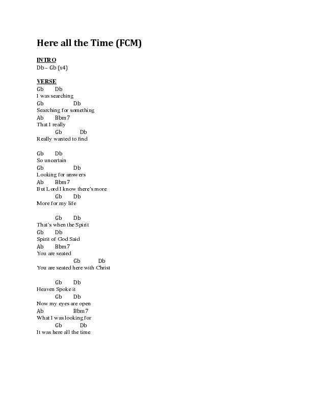 Here All The Time Chord Chart (Faith City Music / Tim Bowman Jr. / Maranda Curtis)