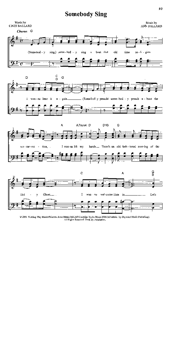 Somebody Sing Lead Sheet (SAT) (Legacy Five)