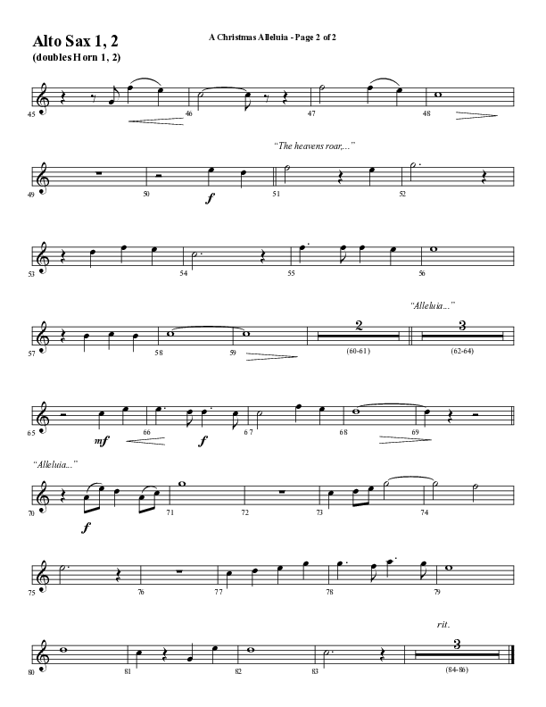 A Christmas Alleluia (Choral Anthem SATB) Alto Sax 1/2 (Word Music Choral / Arr. Steve Mauldin)