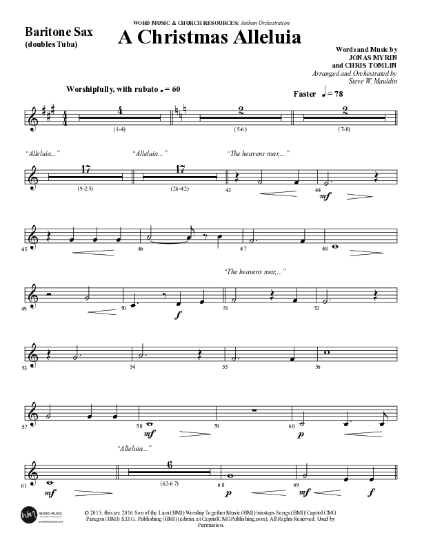 A Christmas Alleluia (Choral Anthem SATB) Bari Sax (Word Music Choral / Arr. Steve Mauldin)
