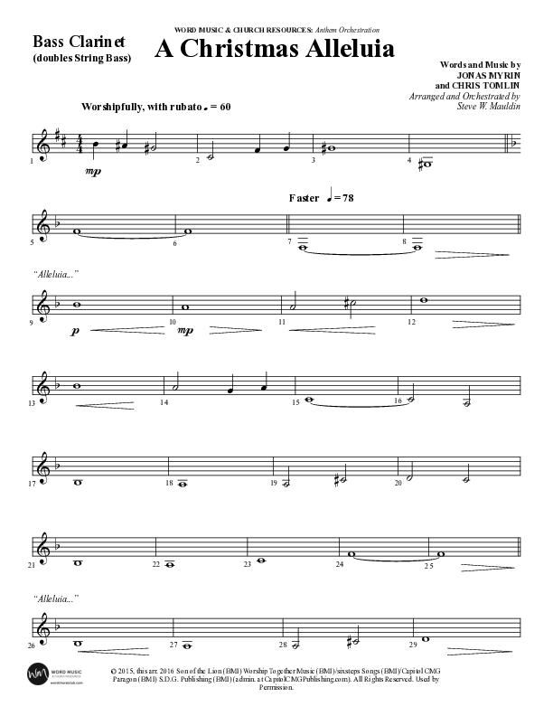 A Christmas Alleluia (Choral Anthem SATB) Bass Clarinet (Word Music Choral / Arr. Steve Mauldin)
