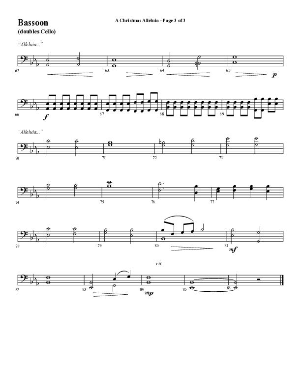 A Christmas Alleluia (Choral Anthem SATB) Bassoon (Word Music Choral / Arr. Steve Mauldin)