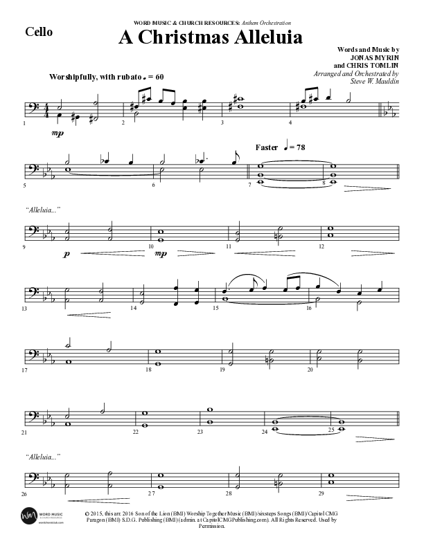 A Christmas Alleluia (Choral Anthem SATB) Cello (Word Music Choral / Arr. Steve Mauldin)
