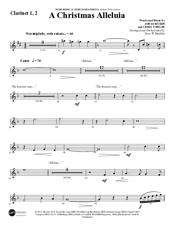 A Christmas Alleluia (Choral Anthem SATB) Clarinet 1/2 (Word Music Choral / Arr. Steve Mauldin)