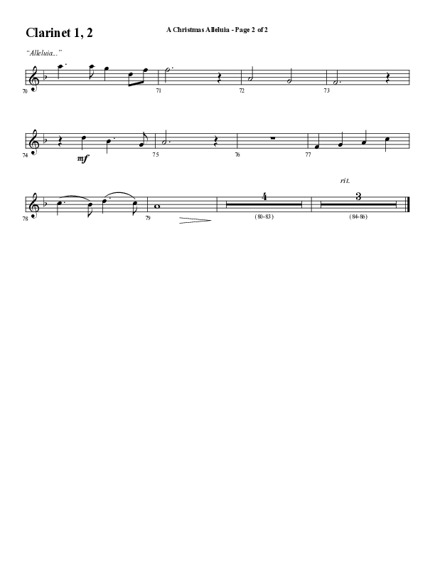 A Christmas Alleluia (Choral Anthem SATB) Clarinet 1/2 (Word Music Choral / Arr. Steve Mauldin)